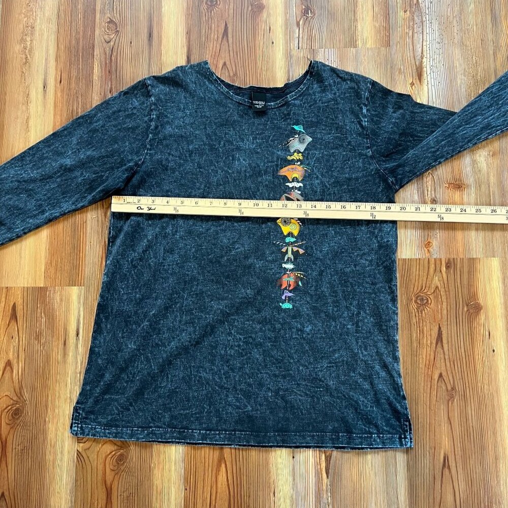 SABAKU Artwear Small Fish Graphic Long‎ Sleeve T-Shirt Acid Wash USA Made - Picture 5 of 9